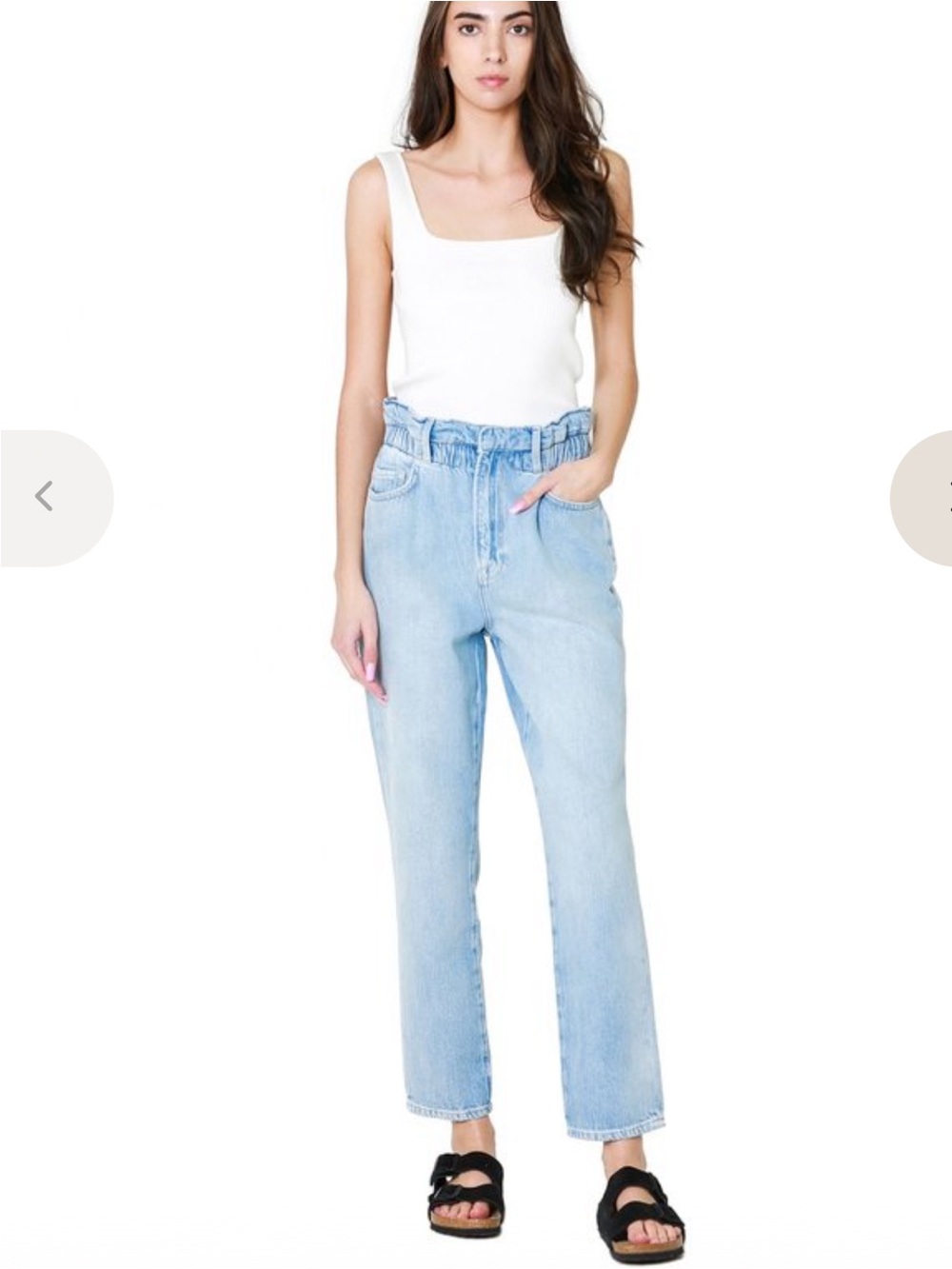 FRAME Denim Meridian Ankle Length Elastic Paperbag High Rise Jeans Light Wash L